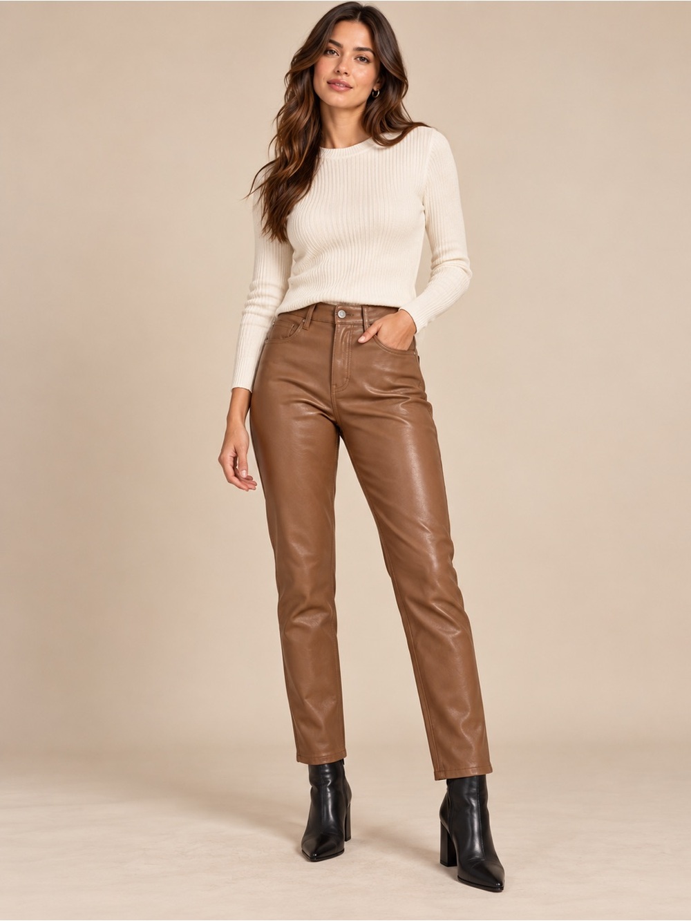 Aritzia Wilfred The Melina Faux Leather Pants Cognac Brown Size 2